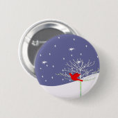 Badge Rond 5 Cm Oiseau de Noël rouge (Devant & derrière)