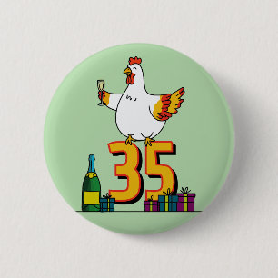 Badge Rond 5 Cm Oiseau de poulet 35e anniversaire Hen Animaux de c