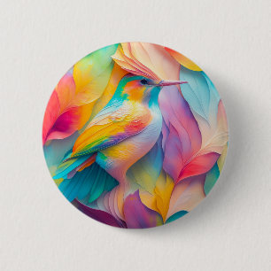 Badge Rond 5 Cm Oiseau en soie de fantaisie