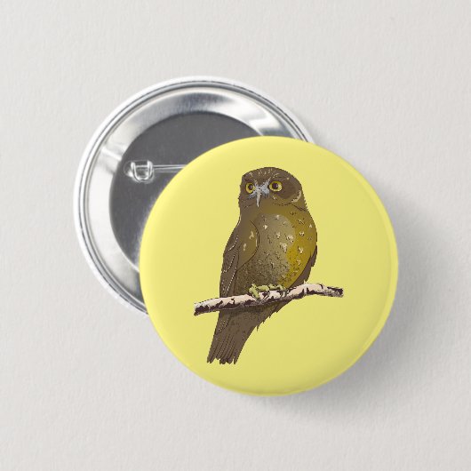 Badge Rond 5 Cm Oiseau Morepork RURU NZ (Devant & derrière)