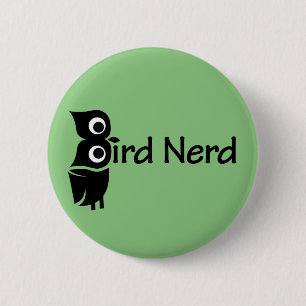 Badge Rond 5 Cm Oiseau Nerd Chouette verte