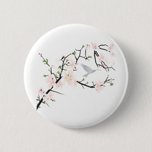 Badge Rond 5 Cm Oiseau rose en fleurs (Devant)