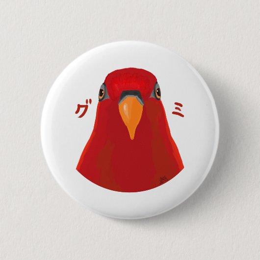 Badge Rond 5 Cm Oiseau rouge "GUMI" (Devant)