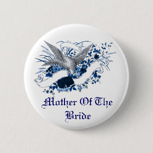 Badge Rond 5 Cm Oiseau sur le bouquet (bleu)