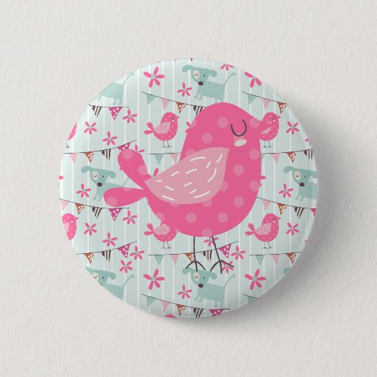 Badge Rond 5 Cm Oiseaux, Chiens, Bannières, Fleurs (Devant)