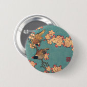 Badge Rond 5 Cm Oiseaux et fleurs japonais Art rose floral (Devant & derrière)