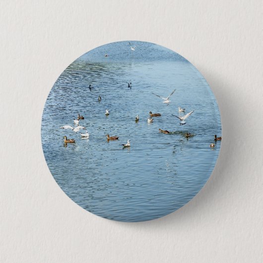Badge Rond 5 Cm Oiseaux Sur La Rivière D'Été (Devant)