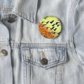 Badge Rond 5 Cm Oiseaux volant Lune rouge (En situation)