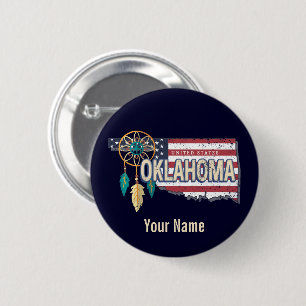 Badge Rond 5 Cm Oklahoma États-Unis Carte Retro Vintage USA
