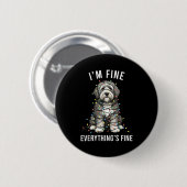 Badge Rond 5 Cm Old English Sheepdog Christmas I'm Fine Everything (Devant & derrière)