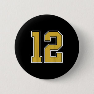 Badge Rond 5 Cm Old Gold Black White Sports Numéro 12 Jersey Unifo