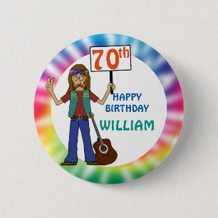 Badge Rond 5 Cm Old Hippie Hippy Tie Dye 70e anniversaire