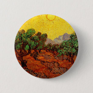 Badge Rond 5 Cm Olive Trees with Yellow Sky and Sun
