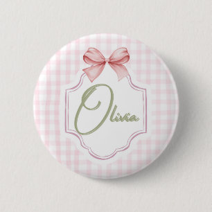 Badge Rond 5 Cm Olivia Bow rose personnalisé & En vichy imprimer