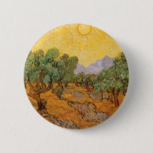 Badge Rond 5 Cm Oliviers, Ciel Jaune et Soleil, Vincent van Gogh