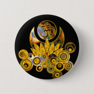 Badge Rond 5 Cm Om Lotus noir