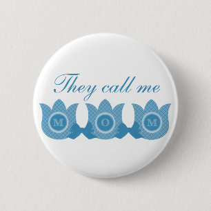 Badge Rond 5 Cm On M'Appelle Maman Plaid Tulips Bouton (Bleu)