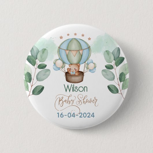 Badge Rond 5 Cm on peut attendre baby shower bear (Devant)