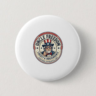 Badge Rond 5 Cm Oncle Freedom Patriotique Oncle Sam Personnage Fon