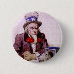Badge Rond 5 Cm Oncle Sam avec un trésor vide