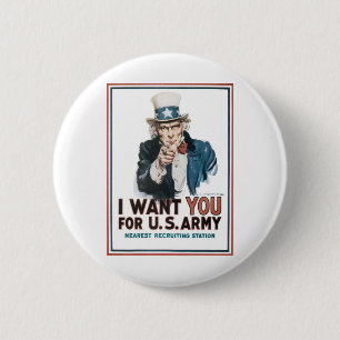 Badge Rond 5 Cm Oncle Sam "je vous veux ! "
