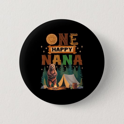 Badge Rond 5 Cm One Happy Nana Camper 1st Birthday Camng Bear  (Devant)