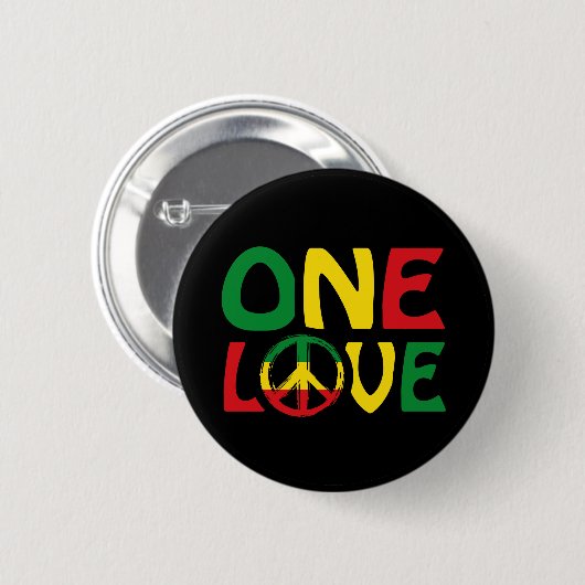 Badge Rond 5 Cm One Love, Reggae design (Devant & derrière)