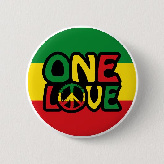 Badge Rond 5 Cm One Love, Reggae design avec des couleurs reggae (Devant)