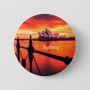 Badge Rond 5 Cm Opéra de Sydney Australie Orange Sky