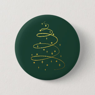 Badge Rond 5 Cm Or Abstrait, Arbre de Noël Vert