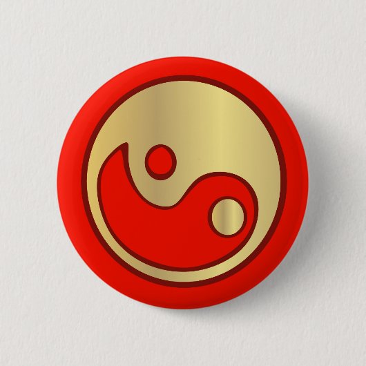 Badge Rond 5 Cm Or de Yin Yang et bouton rouge (Devant)