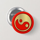 Badge Rond 5 Cm Or de Yin Yang et bouton rouge (Devant & derrière)