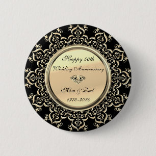 Badge Rond 5 Cm Or Diamant Tourbillons Noir 50e Anniversaire de Ma