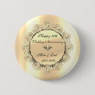 Badge Rond 5 Cm Or Diamants Élégants 50e Anniversaire de Mariage
