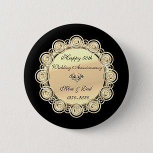 Badge Rond 5 Cm Or Diamants Noir 50e Anniversaire de Mariage