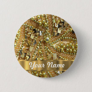 Badge Rond 5 Cm Or élégant bling