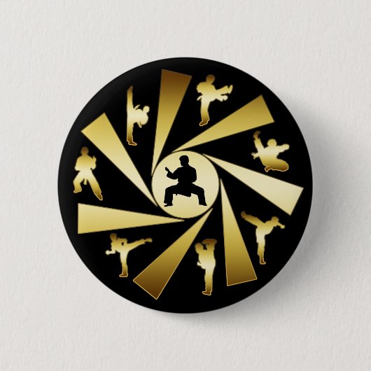 BADGE ROND 5 CM OR ET ARTS MARTIAUX NOIRS (Devant)