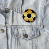 BADGE ROND 5 CM OR ET BALLON DE FOOTBALL NOIR (En situation)