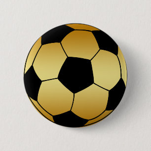 BADGE ROND 5 CM OR ET BALLON DE FOOTBALL NOIR