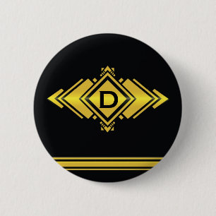 Badge Rond 5 Cm Or et monogramme noir de style d'art déco