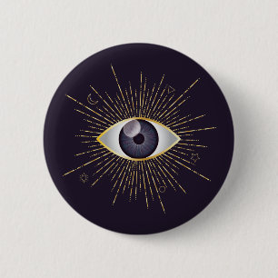 Badge Rond 5 Cm Or et violet mystique mal oeil Nazar Mati