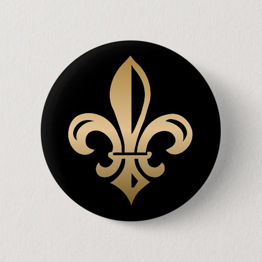 Badge Rond 5 Cm Or Fleur de Lis en noir (Devant)