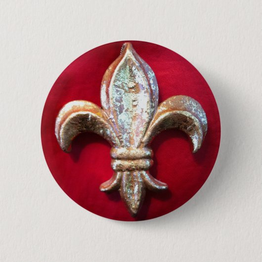 Badge Rond 5 Cm Or Fleur de lis sur le rouge (Devant)