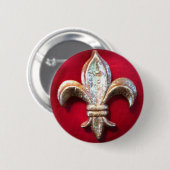 Badge Rond 5 Cm Or Fleur de lis sur le rouge (Devant & derrière)