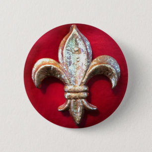 Badge Rond 5 Cm Or Fleur de lis sur le rouge
