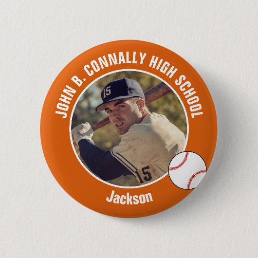 Badge Rond 5 Cm Orange Baseball Player Photo High School Spirit (Devant)
