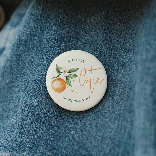 Badge Rond 5 Cm Orange Citrus Little Cutie Baby Shower Button
