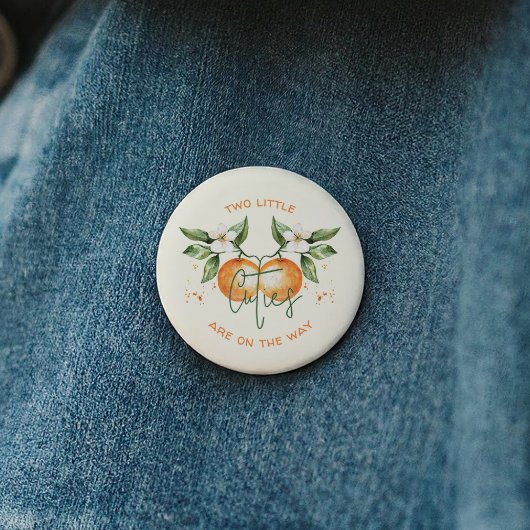 Badge Rond 5 Cm Orange Citrus Two Little Cuties Twin Baby Shower