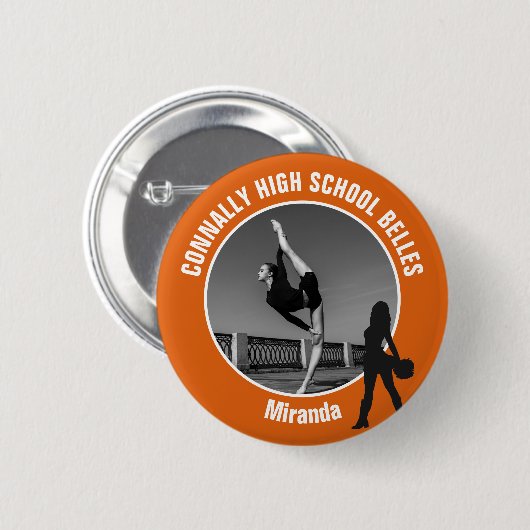 Badge Rond 5 Cm Orange Drill Team Photo High School Dancer (Devant & derrière)