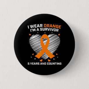 Badge Rond 5 Cm Orange Leukemia Survivante Cadeaux 5 ans Cancer Gr